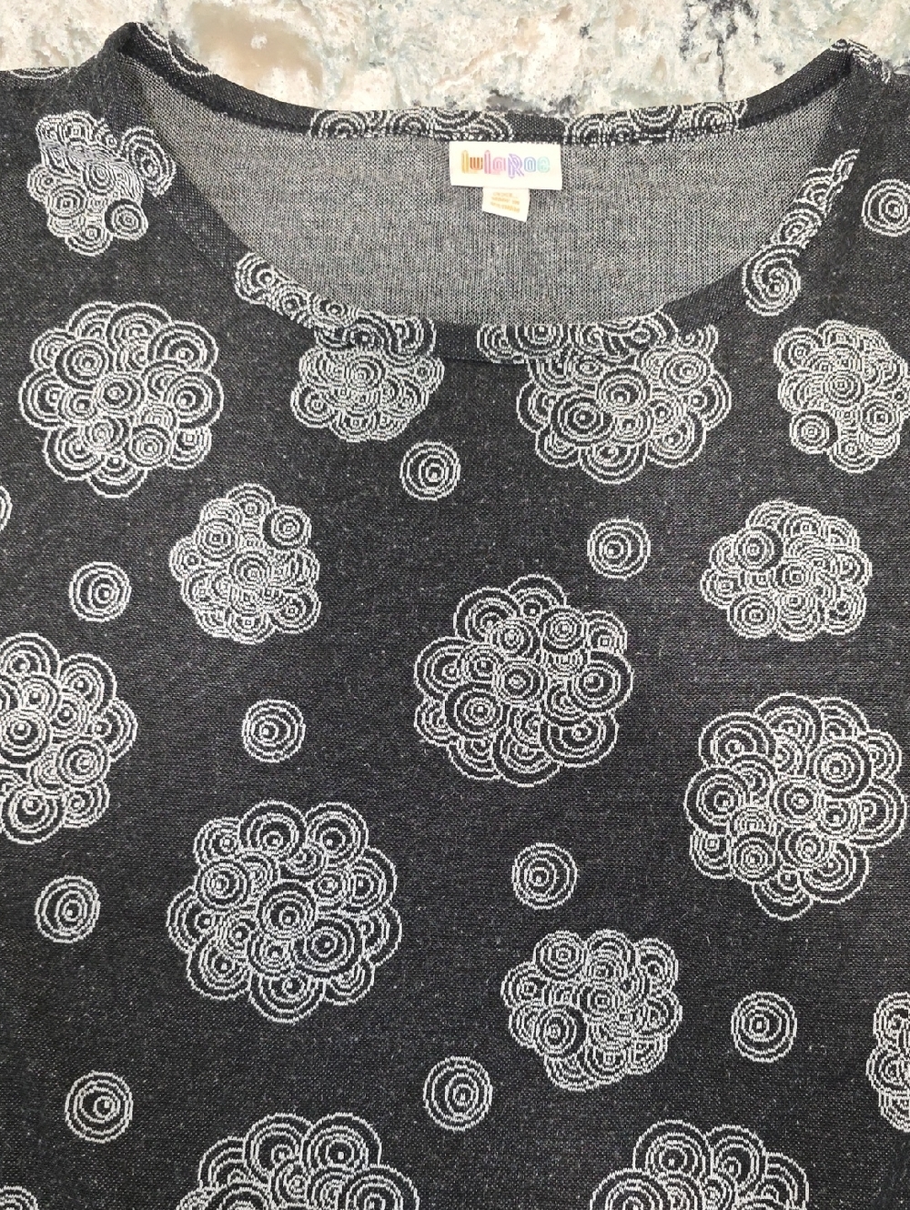 LuLaRoe Black Dress with White Circular Floral Print